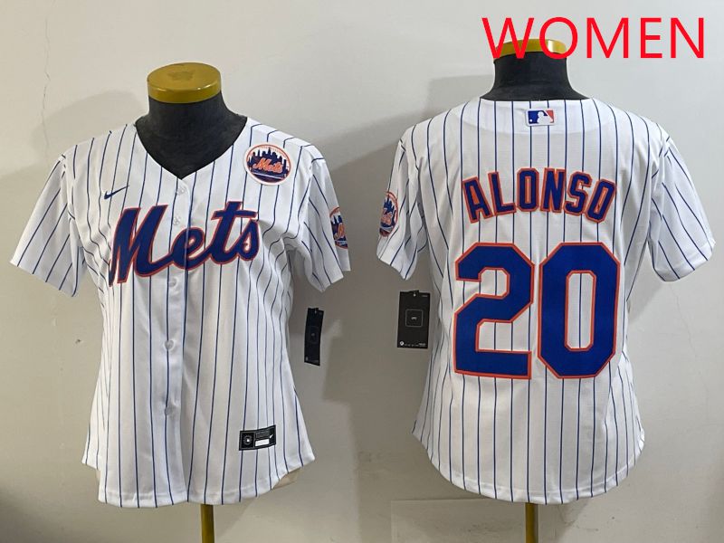 Women New York Mets #20 Alonso White Stripe Game 2025 Nike MLB Jersey style 5->women mlb jersey->Women Jersey